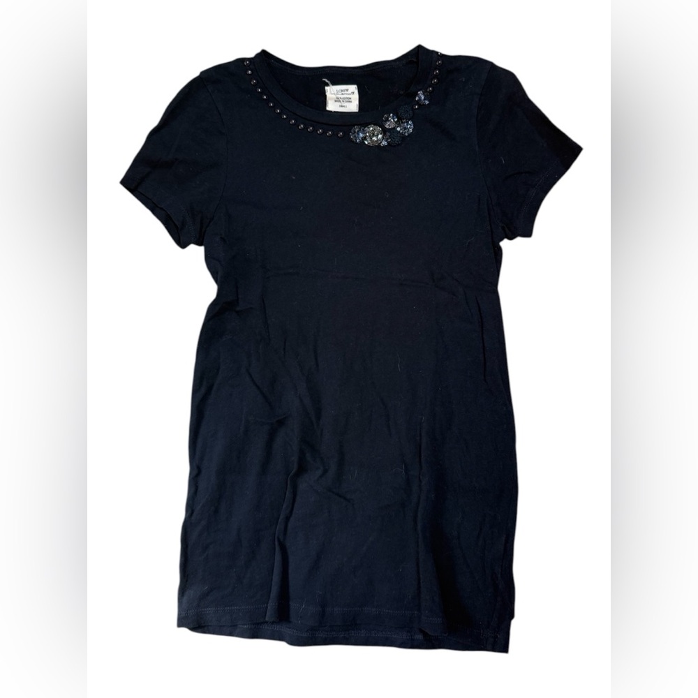 J. Crew Black Embellished Crewneck Top